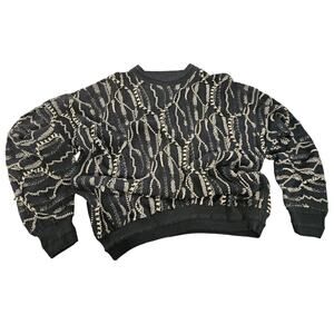 Vintage Alan Stuart Sweater Mens 2X USA Coogi Style 3D Knit Black Cream
